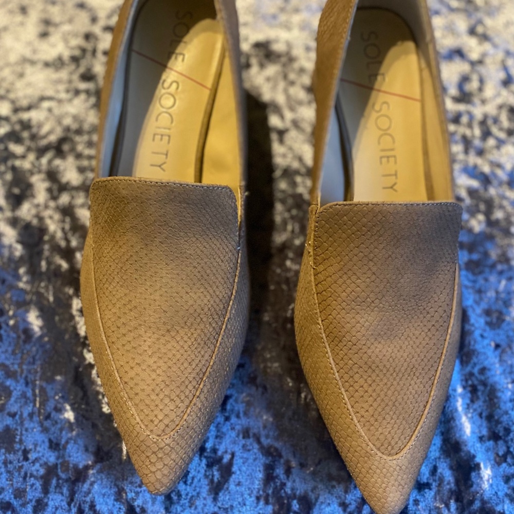 Sole Society Tan Suede Heeled Loafer